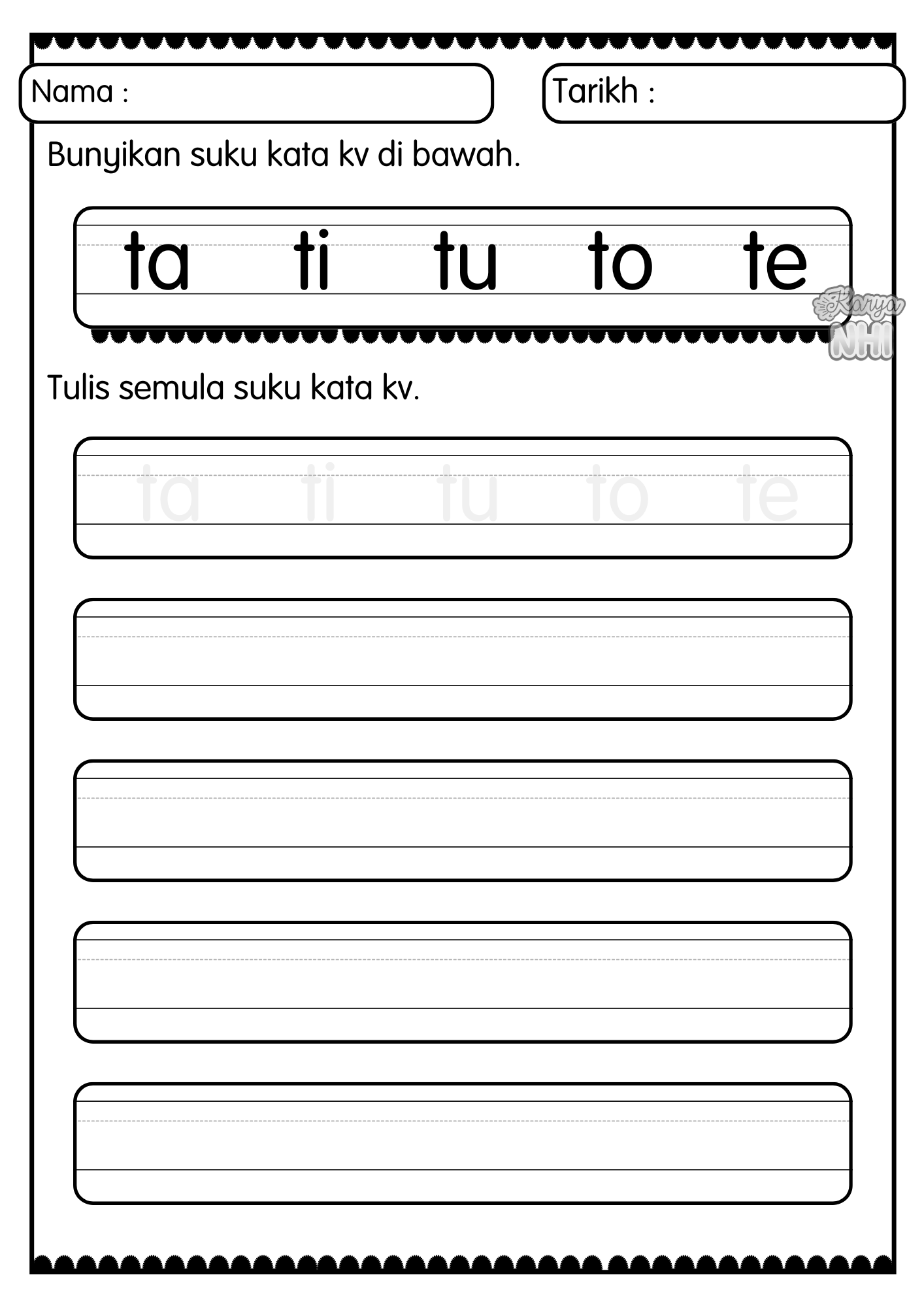 Latihan Tulis Suku Kata kv KaryaNHI