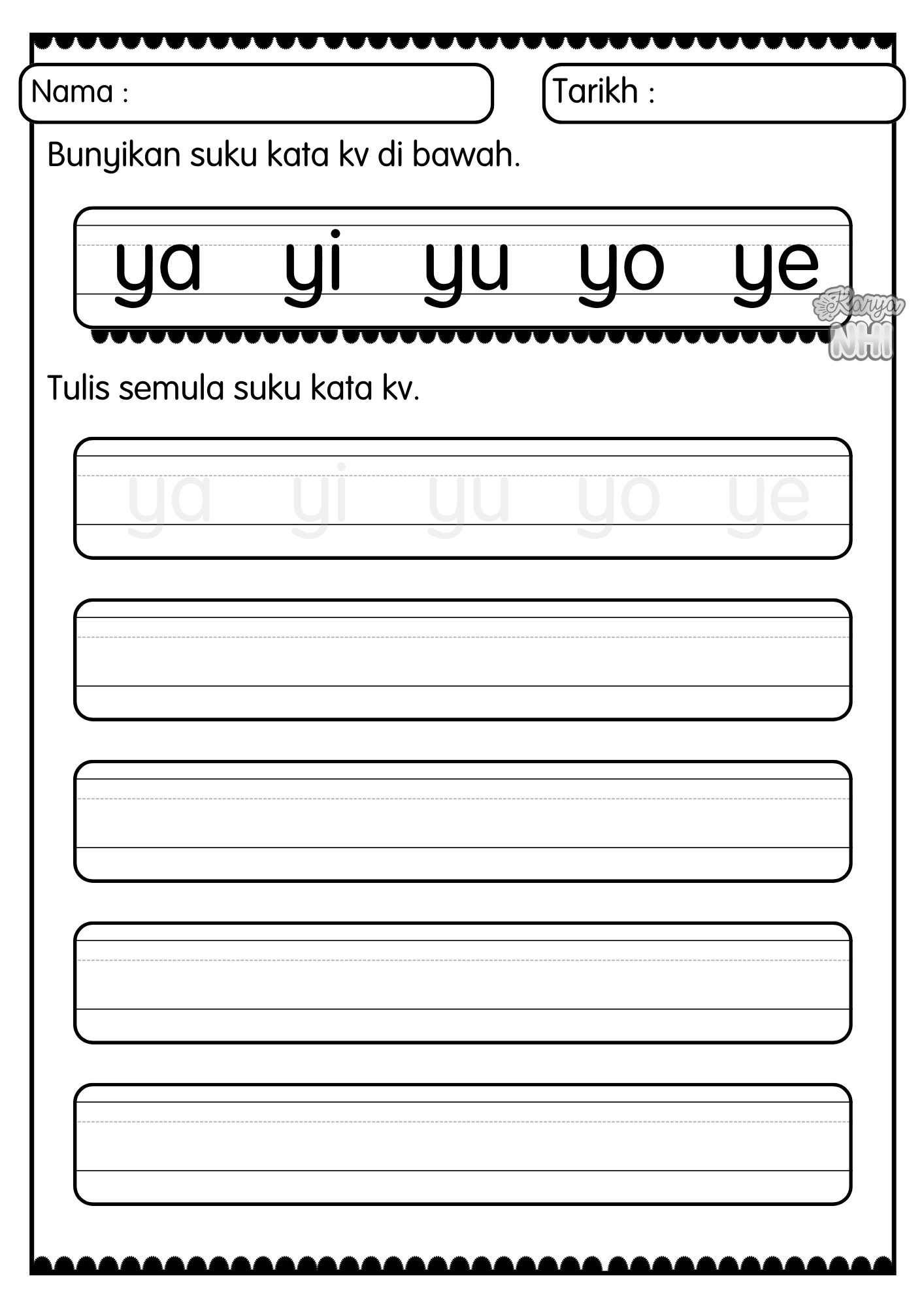 Latihan Tulis Suku Kata kv KaryaNHI
