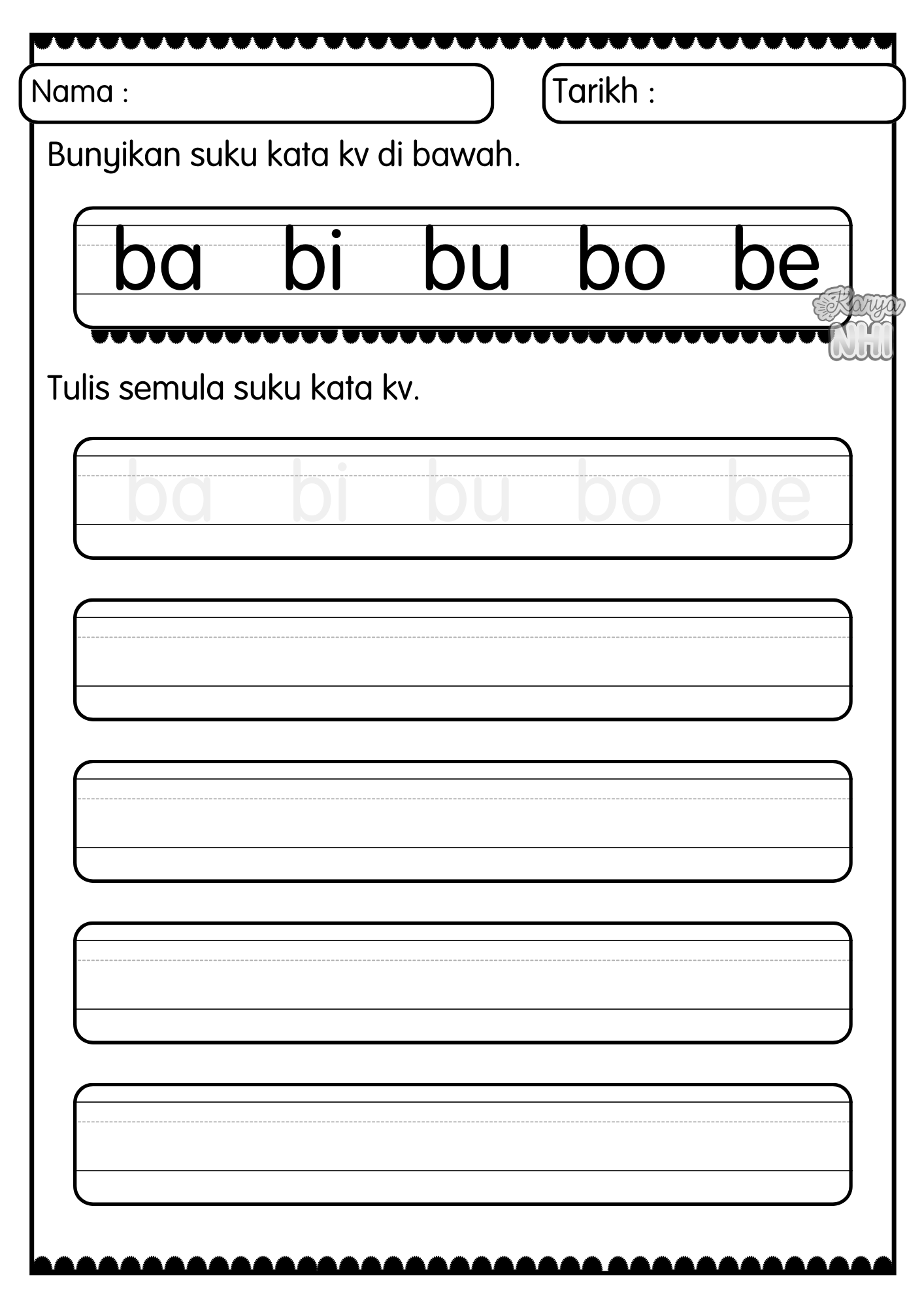 Latihan Tulis Suku Kata kv KaryaNHI