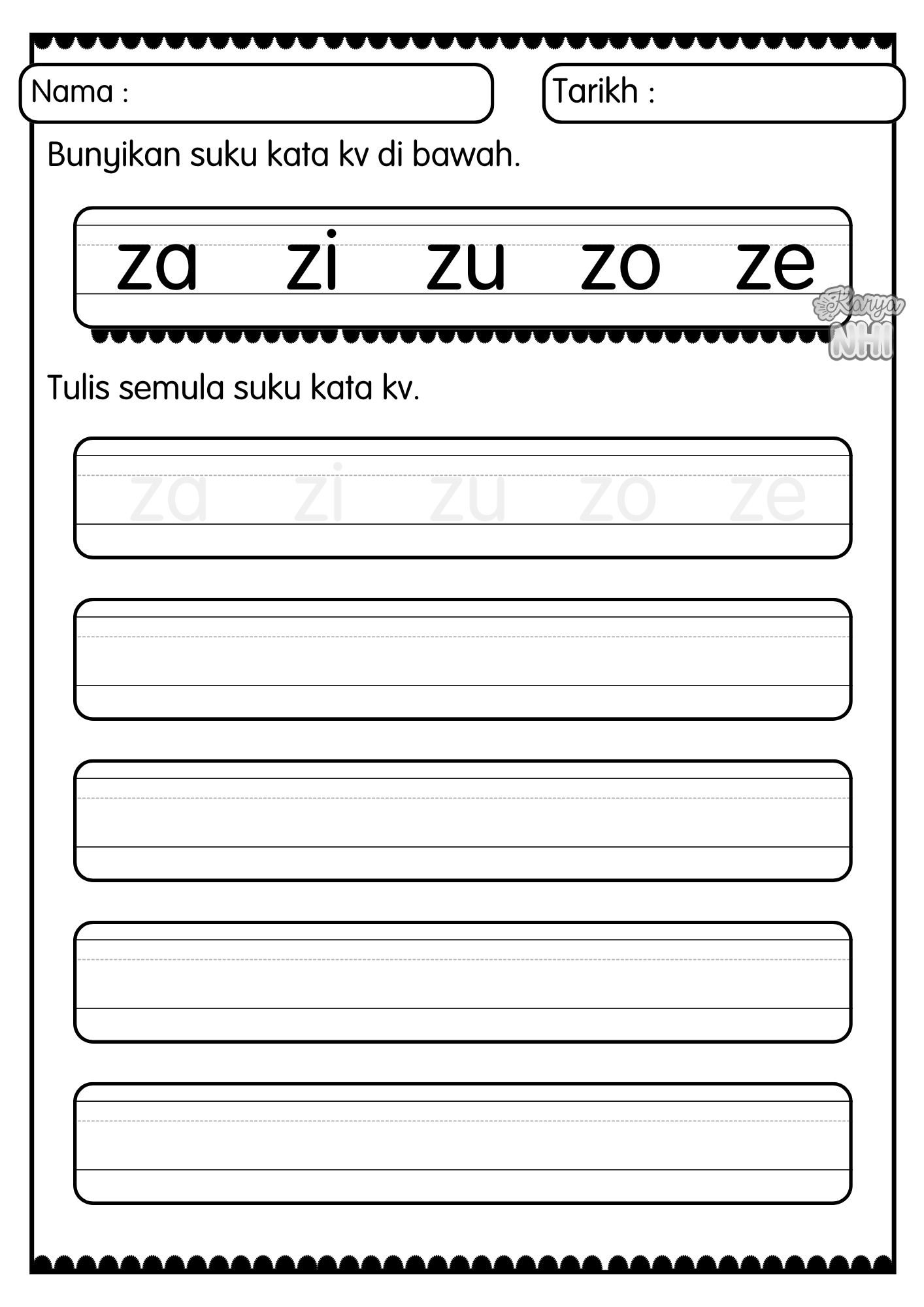 Latihan Tulis Suku Kata kv KaryaNHI