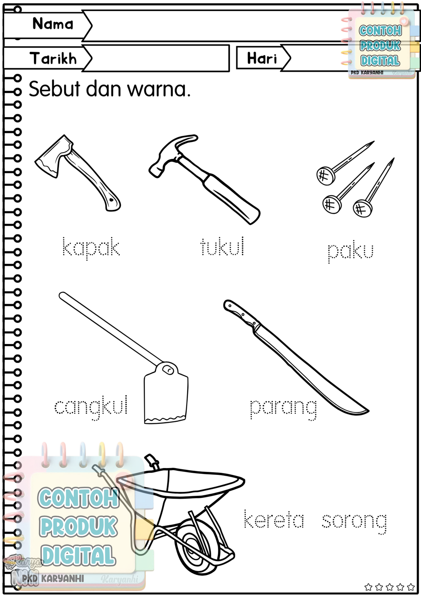 Lembaran Kerja Bertema Tadika Prasekolah