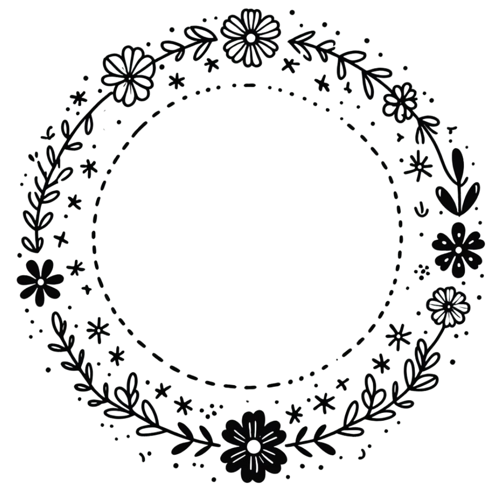 111 Border Versi Bulat Berbunga (Hitam Putih)