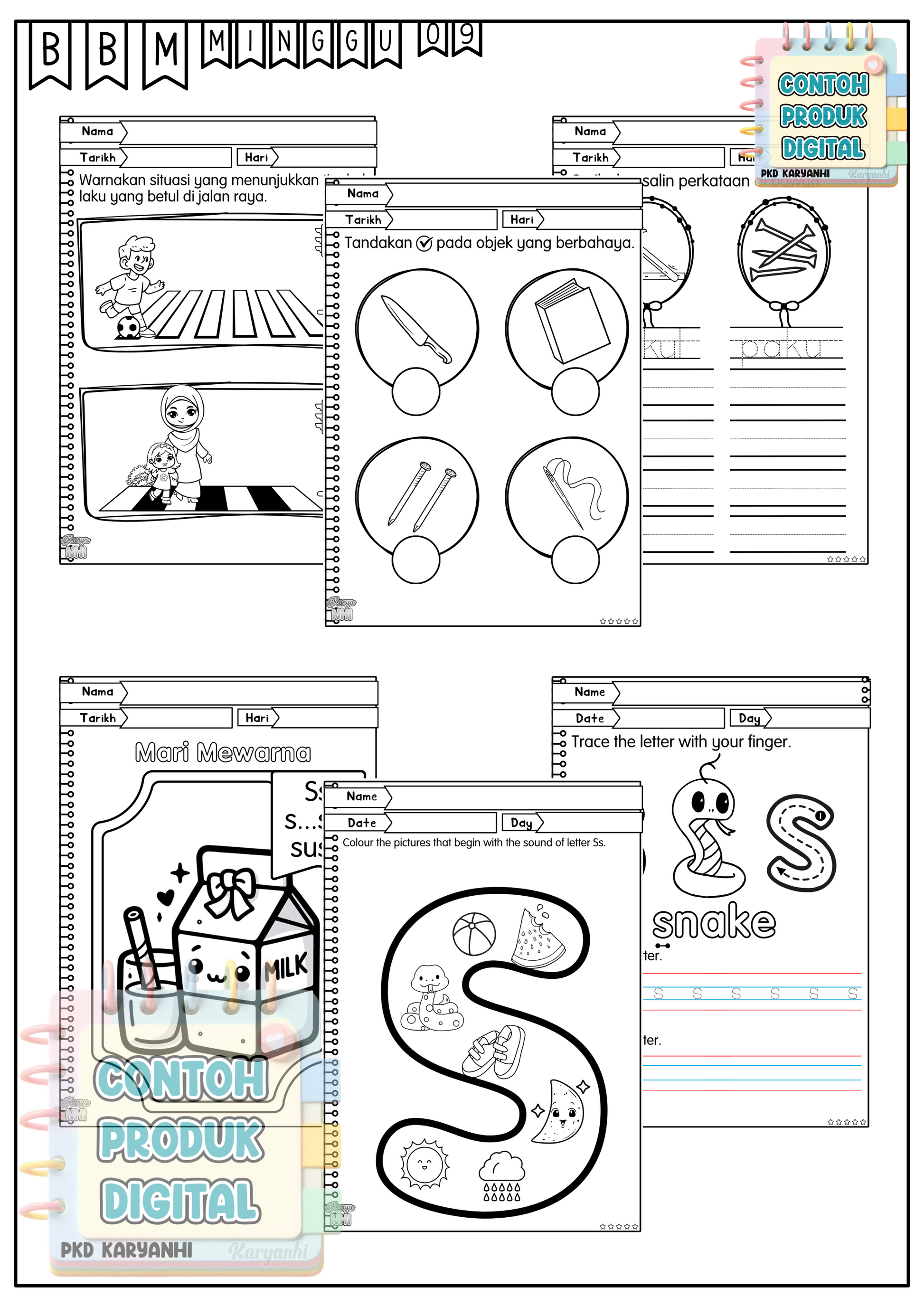 Lembaran Kerja Bertema Tadika Prasekolah