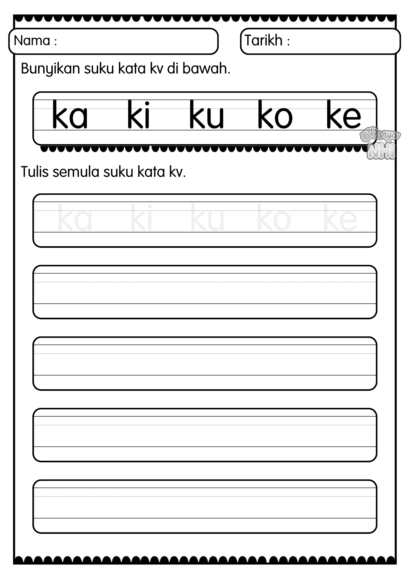 Latihan Tulis Suku Kata kv KaryaNHI