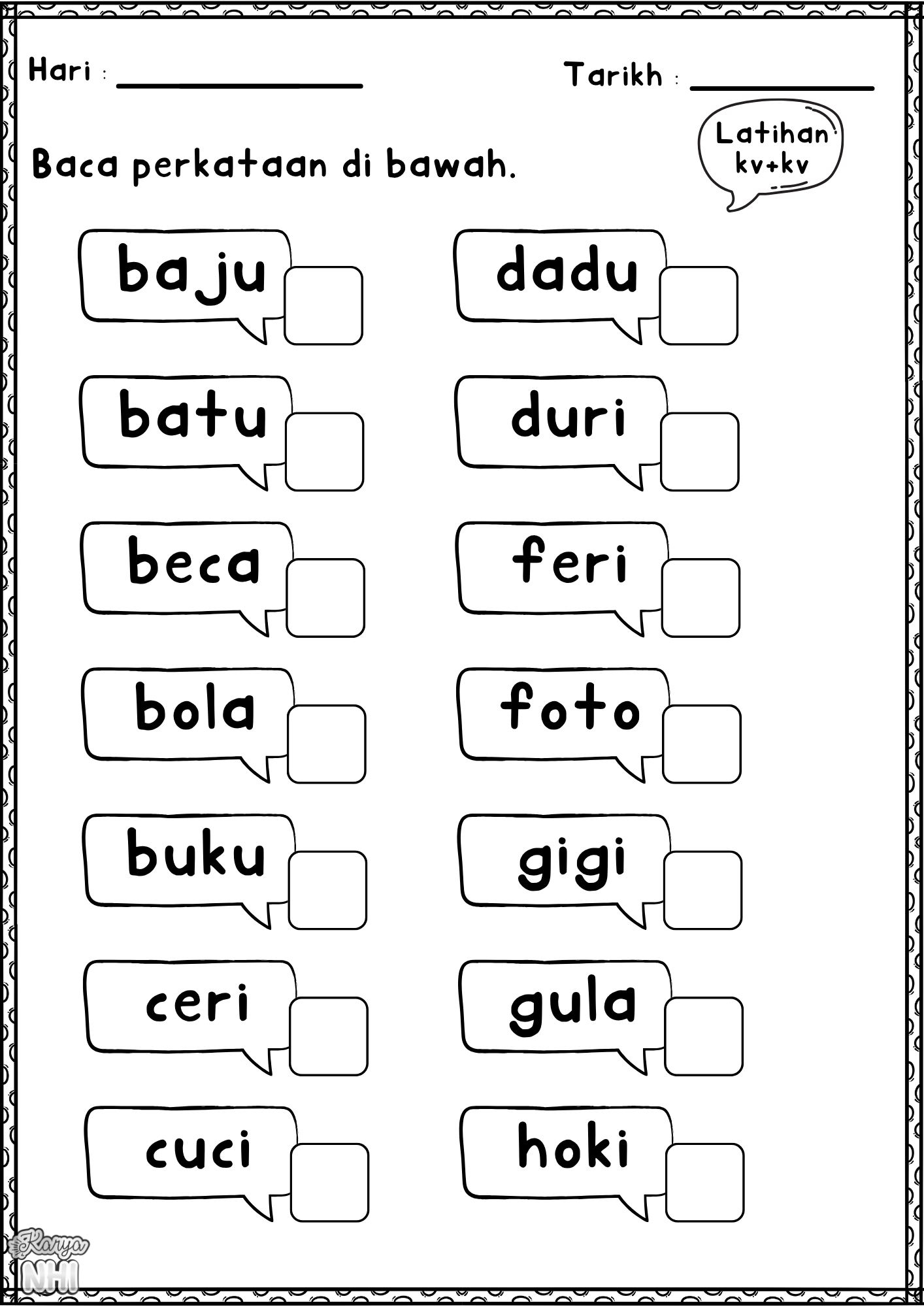 Percuma Latihan Perkataan kv+kv KaryaNHI