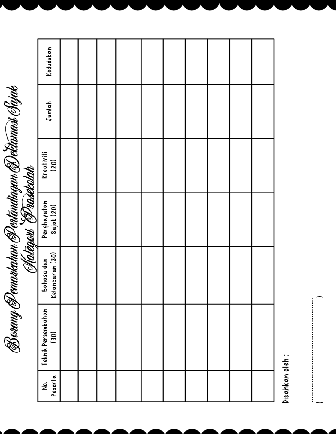 Borang Pemarkahan Pertandingan Deklamasi Sajak (PERCUMA) KaryaNHI