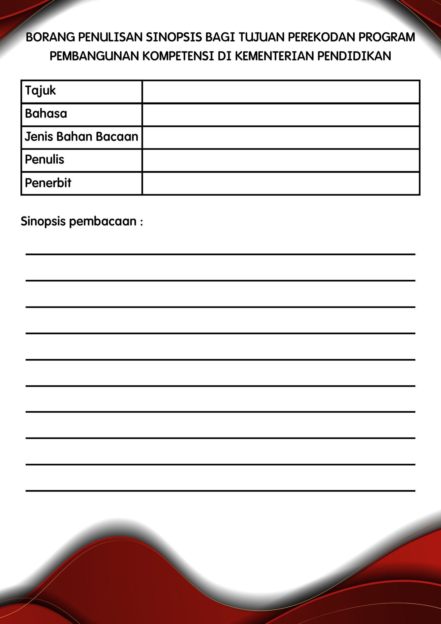 Borang Penulisan Sinopsis PPK KaryaNHI