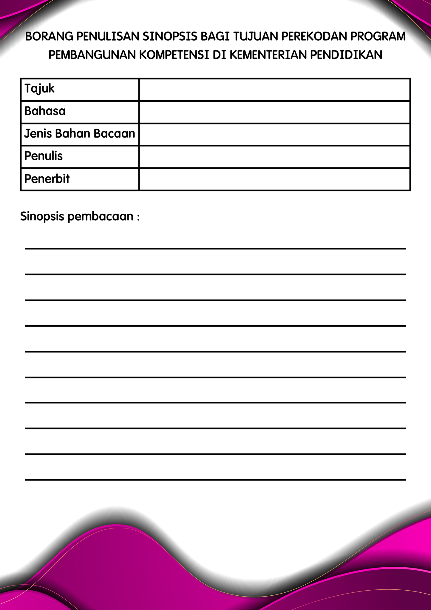 Borang Penulisan Sinopsis PPK KaryaNHI