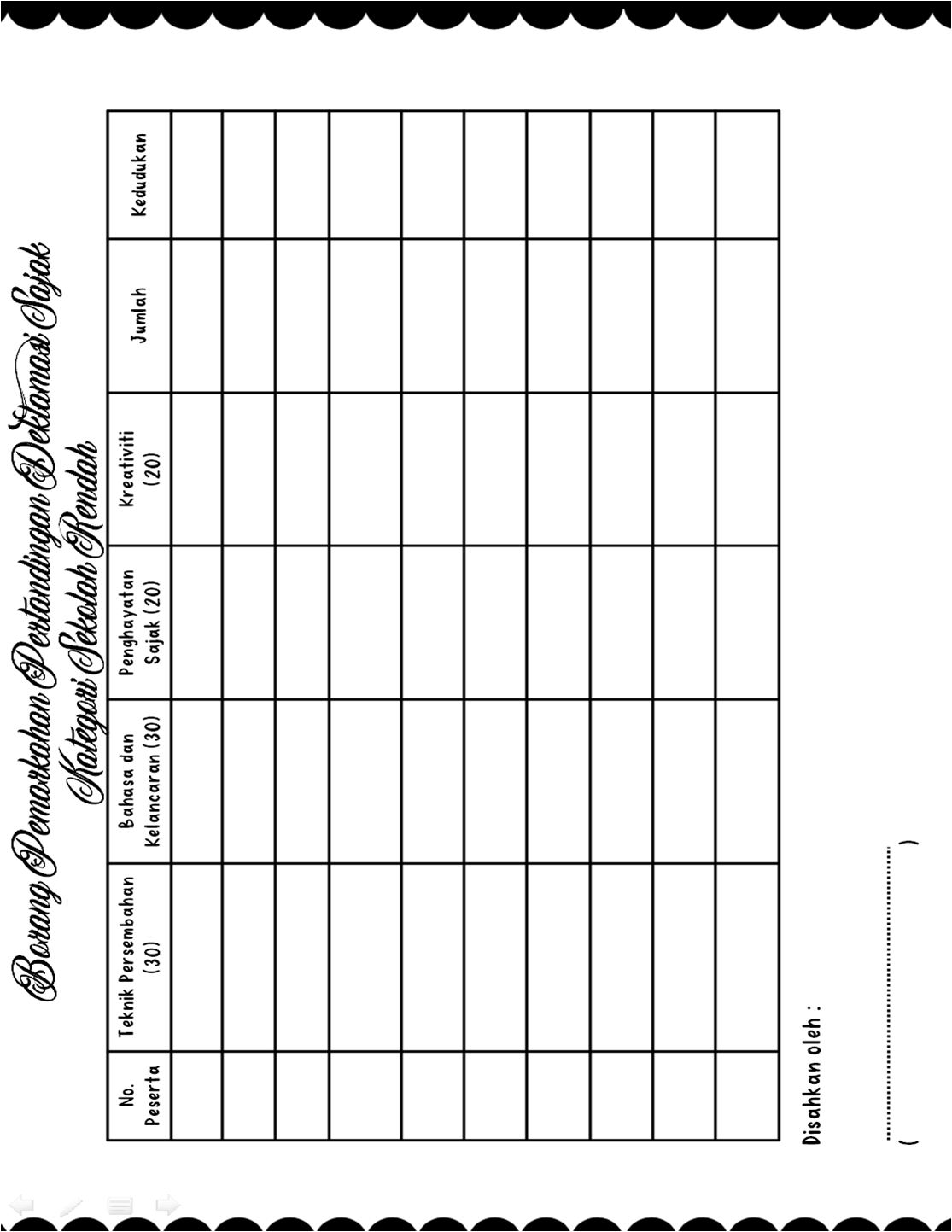 Borang Pemarkahan Pertandingan Deklamasi Sajak (PERCUMA) KaryaNHI
